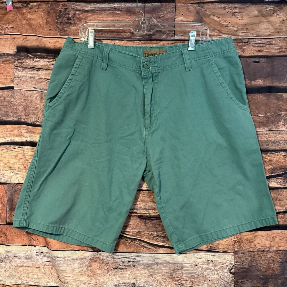Iron Co Men's Size 36 Teal Chino Flat Front Shorts Casual Cotton Button Zip